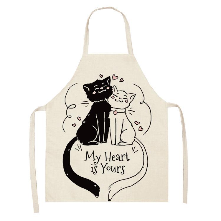 Льняной фартук с милым котом, женские кухонные аксессуары, мужской фартук, аксессуары для выпечки, женский кухонный фартук, гаджеты