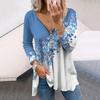 Women Autumn Floral Purple Green Leaf Rose Printed Long Sleeve T-Shirts Loose V-Neck Plus Size Tee Shirt Tops Comfy Blouse