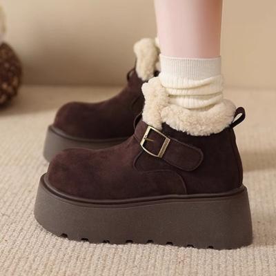 Модная платформа Женские балетки Мех Короткие ботинки Модная пряжка 2025 Зимние лоферы Обувь Дизайнерские Элегантные ботильоны Повседневные Zapatos Mujer