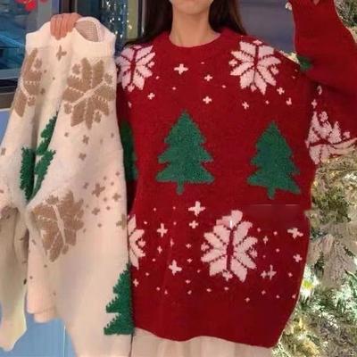 Осенне-зимний женский свитер, повседневный свитер для пары со снежинками, свободная теплая вязаная куртка для ленивого ветра