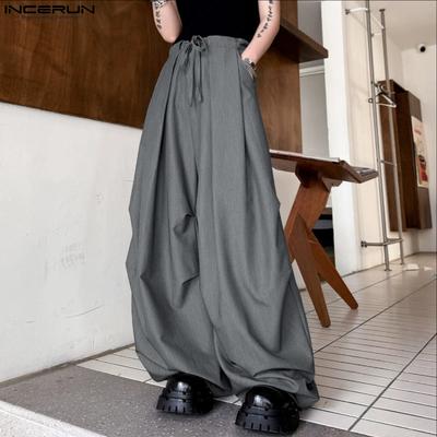 Мужские повседневные брюки с эластичной талией сзади, оборками, длинные, с широкими штанинами, с карманами