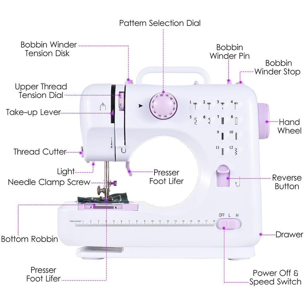 Высококачественная многофункциональная бытовая швейная машина, регулируемая 2-скоростная педаль со светодиодной подсветкой, 12 стежков