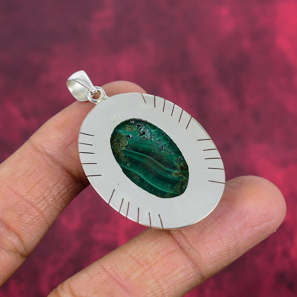 Подвеска из малахита, серебряная подвеска 925 пробы. Подарок для женщин, подвеска ручной работы, ювелирные изделия из драгоценных камней