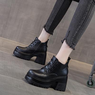 Модные 10 см новые женские ботильоны из микрофибры и кожи на платформе, весенние, до колена, зимние, модные, осенние, плюшевые, на толстой подошве, модные туфли