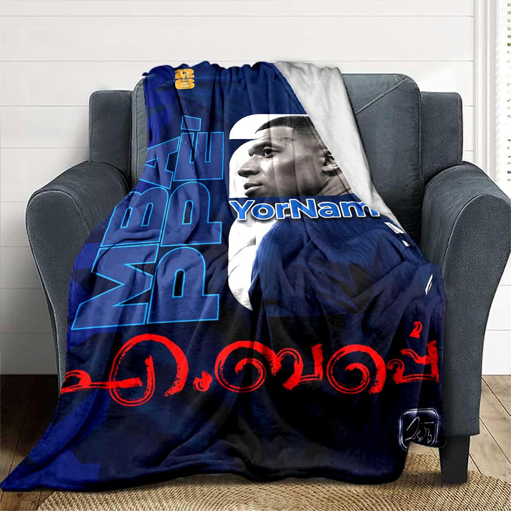 Mbappe Personalized Text Blanket Lightweight Personalized Blanket Comfortable Great for Bed Home Decor Office Nap Ideal for All Seasons