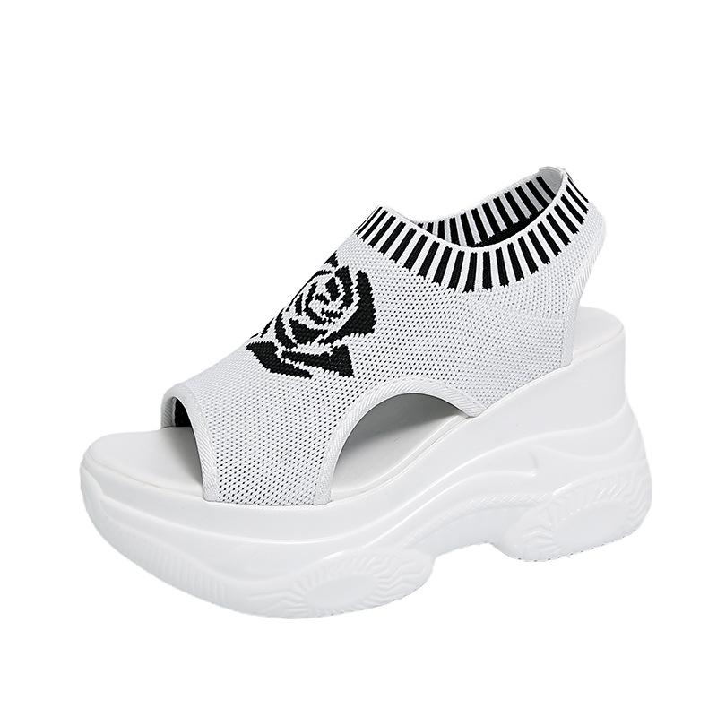 Сандалии на платформе с танкеткой большого размера для женщин, плетеные, дышащие, с открытым носом, эластичная стелька, легкие и удобные сандалии