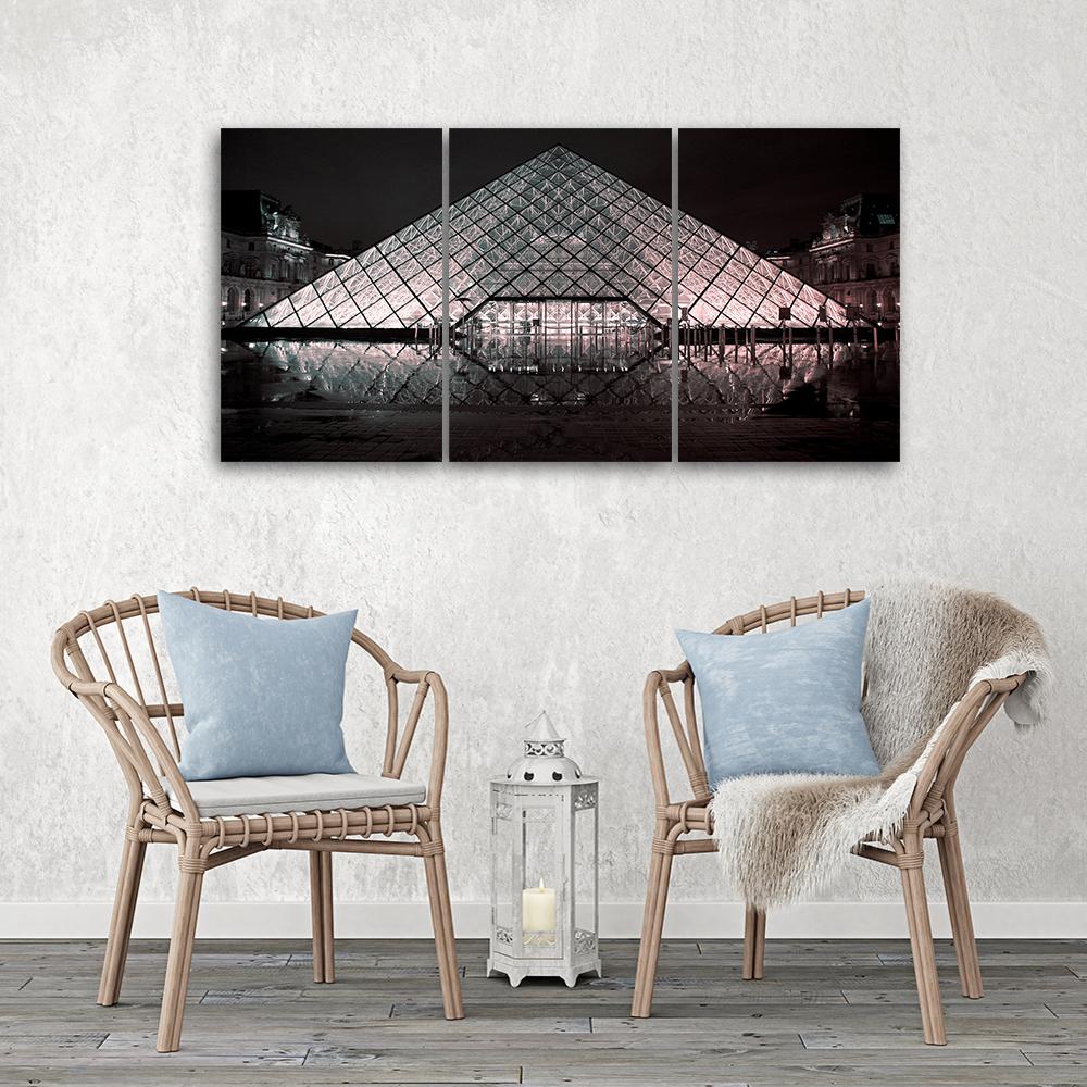 Three Piece Picture Canvas Print Louvre Paris France