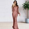 Women Prom Dress Tassel Sleeves Sheath Slim Fit V Neck Solid Color Sequin Fishtail Hem Evening Dress Cocktail Party Maxi Dress