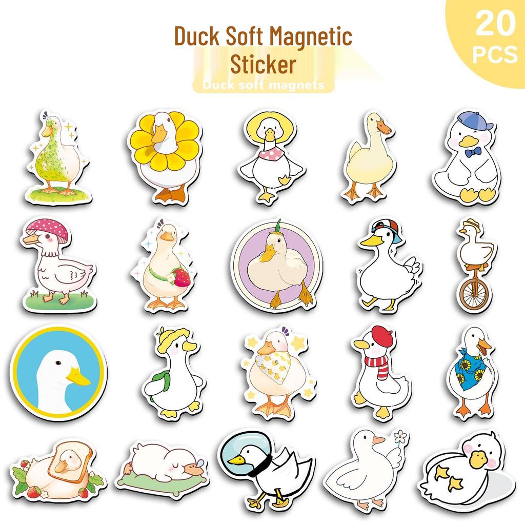 Cute Round Duck Animal Soft Magnetic Stickers - 20-Piece Set for Home and Refrigerator Decoration