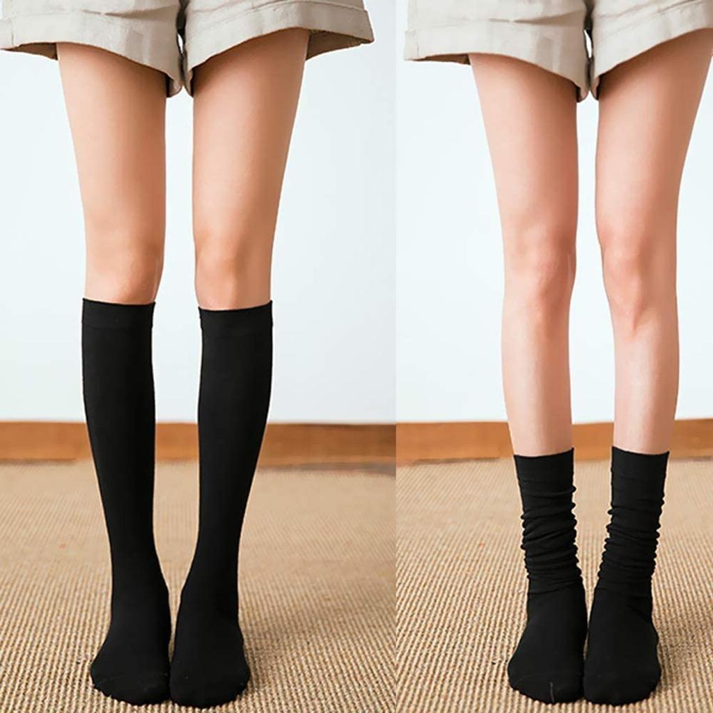 4 Pairs Women's Cotton Knee High Socks, Casual Solid Knit Knee Socks (black)