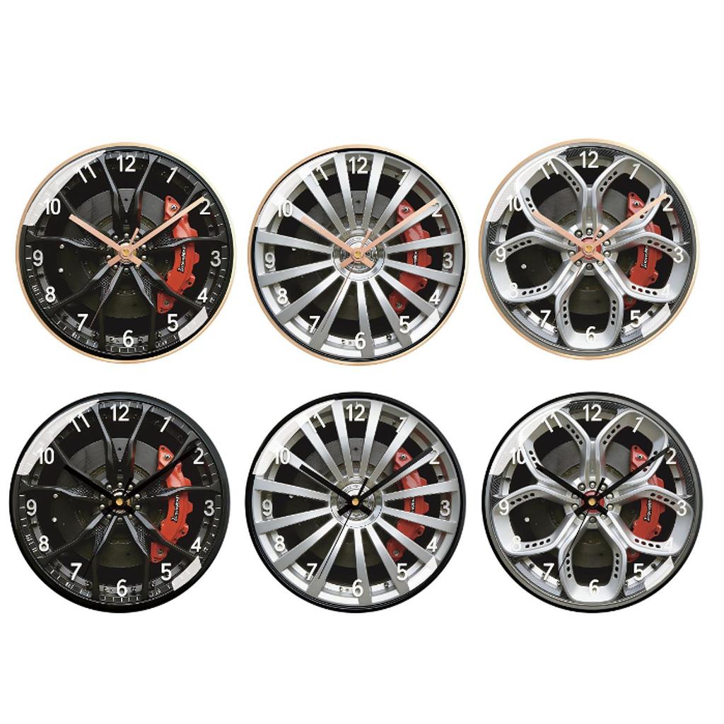 Contemporary Wall Clock, Car Wheel Design, Acrylic, Glossy Finish, Silent, Suitable for Living Room,