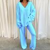 Women Winter Comfort Solid Pajamas Set V-Neck Casual Daily Home Warm Top Long Pants Two Piece Set Warm Sleepwear Pijama
