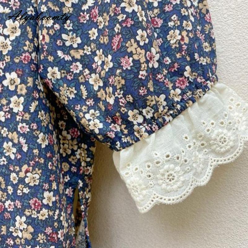 Японское летнее женское свободное платье Mori Girl с воротником Питера Пэна, лоскутное платье с вышивкой, ажурное платье из хлопка и льна, винтажное платье миди