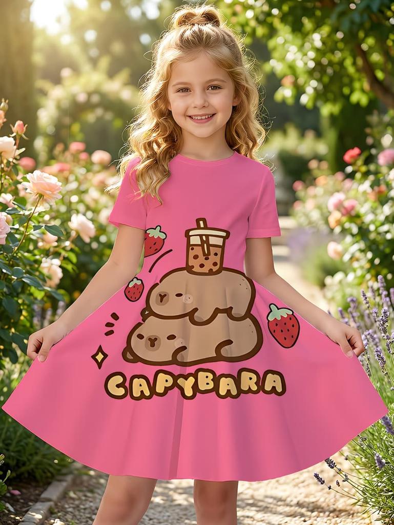 Dress for Girls Fashion Capybara Children Clothes Summer Girls Clothes Comfortable Princess Dresses Trendy Cartoon Girl Dresses