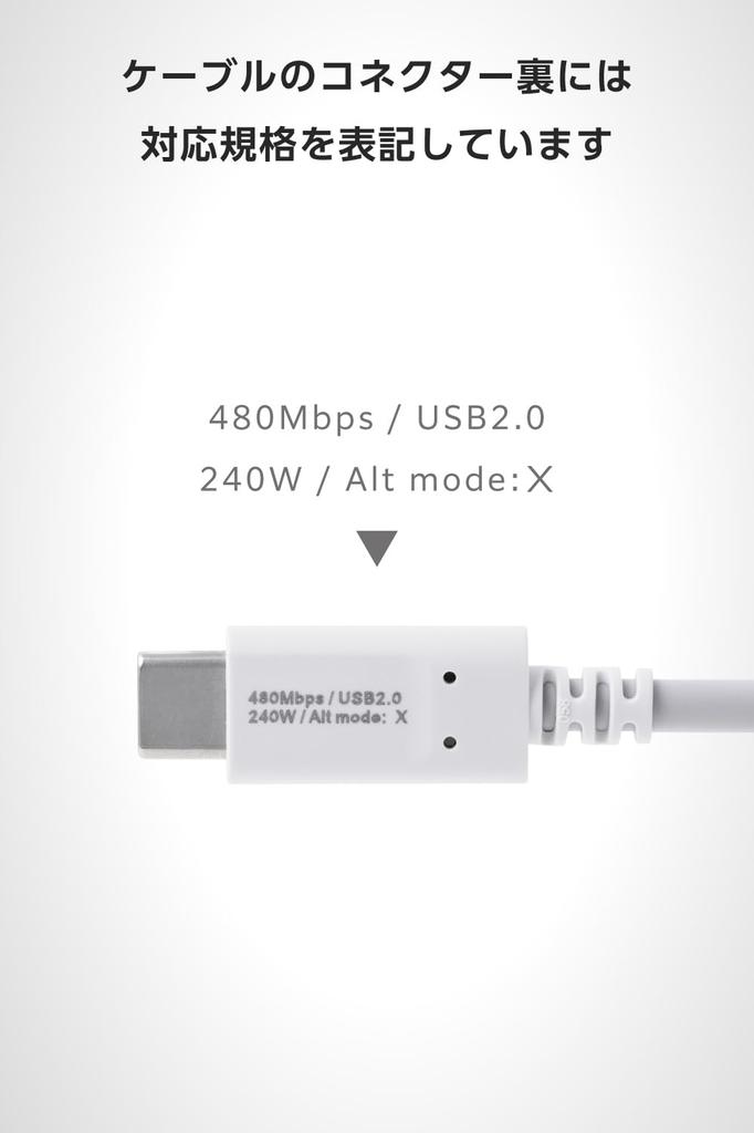 Elecom USB Type C PD Fast Data Automatic Voltage iPhone Cable, 1m, 240W, Compatible, Charging, Communication, Adjustment, Charging, White,