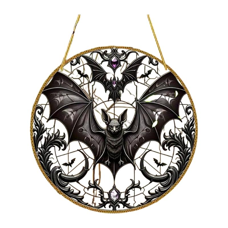  Halloween Bat Stained Glass Suncatchers Window Hangings Colorful Glass Panel Wall Art Decors Housewarmings Gift