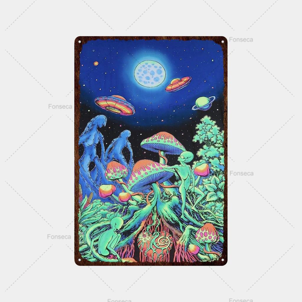 Цветная странная планета, металлическая вывеска, ретро жестяная вывеска, металлический ретро-бар, ретро украшение стены, бар, клуб, человек, отверстие, металлический плакат