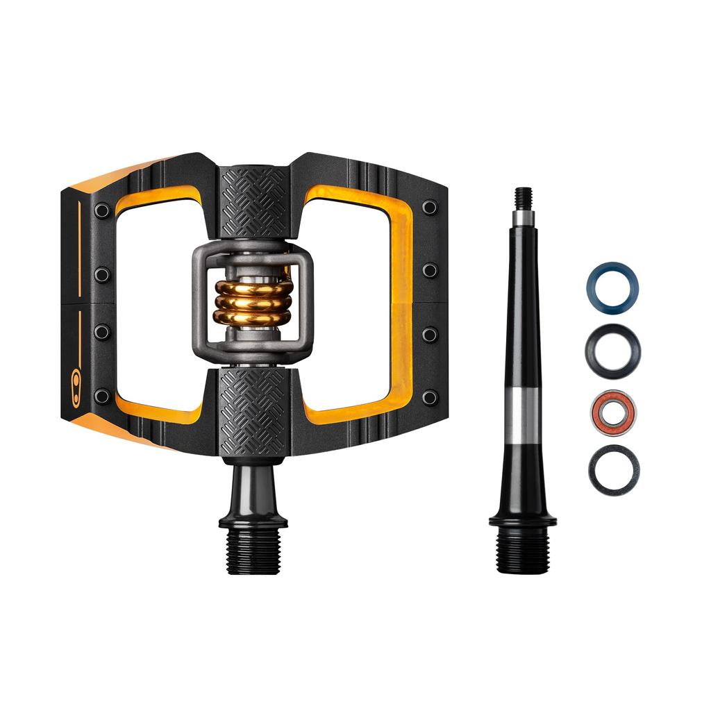 Педали Crank Brothers Mallet DH 11 — двухсторонние, безконтактные, с платформой, алюминий, 9/16", черные/золотые