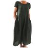 O Neck Sleeveless Loose Cotton Linen Pocket Long Dress Solid Color Women