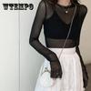 Sexy Women Tee See Through Transparent Mesh Tops Long Sleeve Sheer Slim Ladies T-Shirt