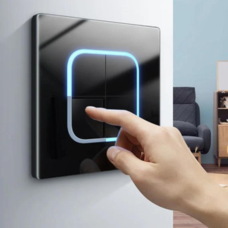 Панель из закаленного стекла 1 2 3 4-клавишный настенный выключатель света 1 2-позиционный международный универсальный светодиодный индикатор точка сброса питания ВКЛ ВЫКЛ