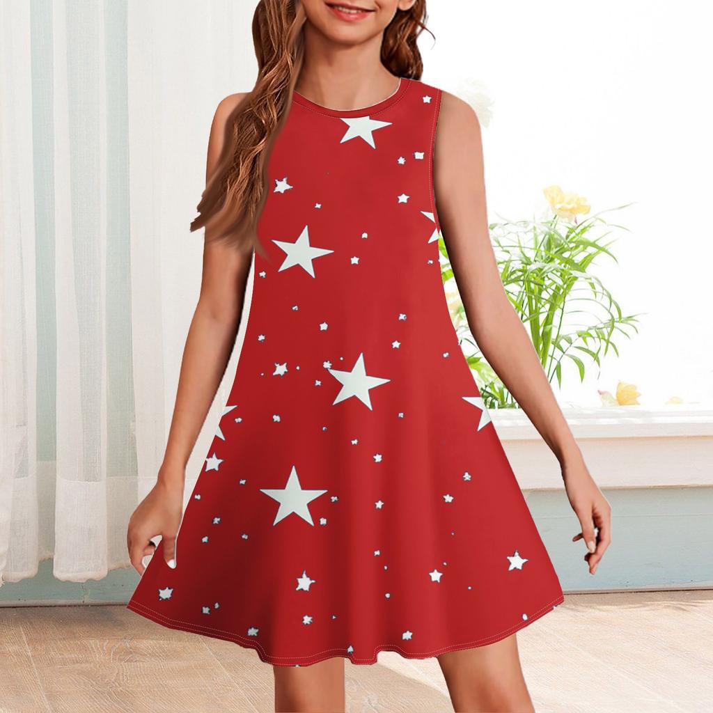 Girl Summer Dress Sleeveless Printed Color Casual Dress