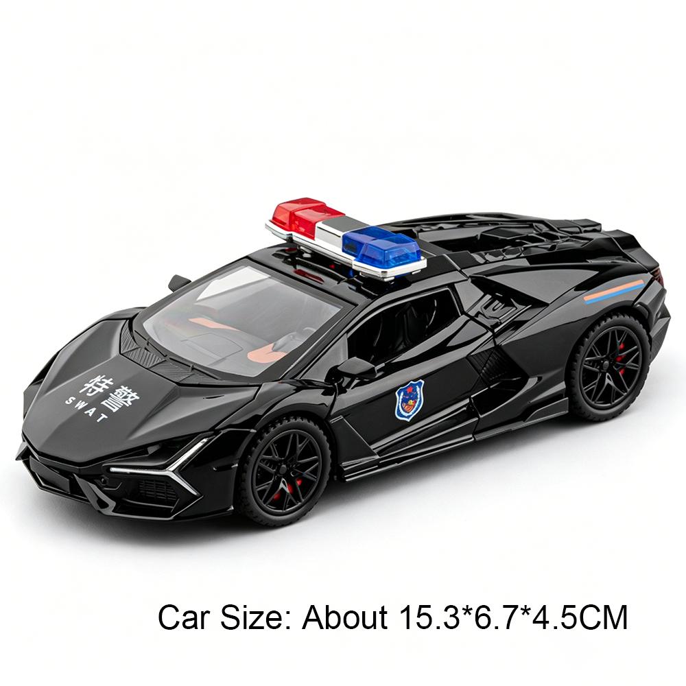 1:32 Aventador Hellcat Полицейская машина Литая модель Сплав Миниатюрная игрушка Звук Свет Двери Открываются Оттянуть Назад Транспортные средства Подарок для Детей
