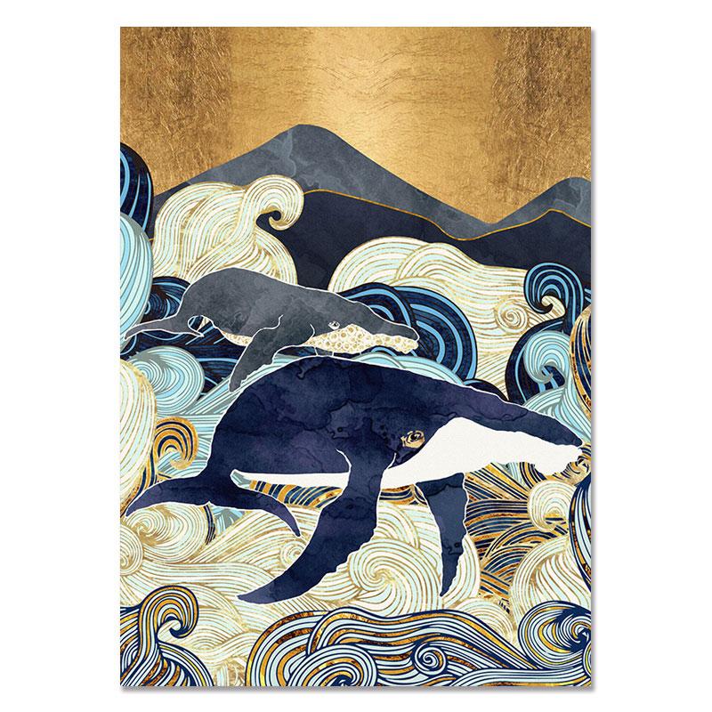 Гора, море, лес, кит, абстрактный пейзаж, настенная живопись на холсте, плакаты на скандинавскую тему, принты, настенные панно для декора гостиной