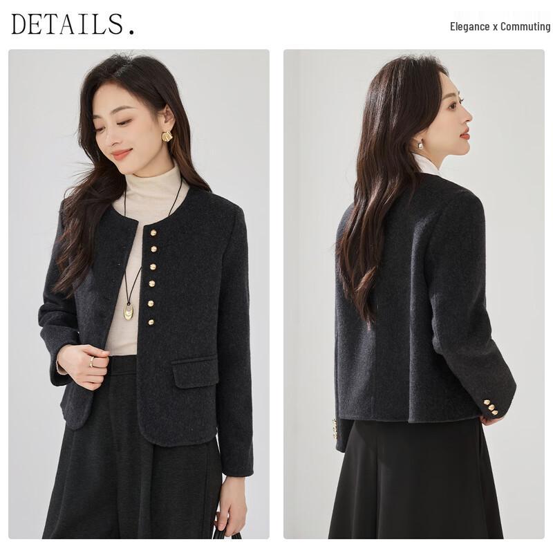 Handu Yishe Women's French Elegant Wool Blend Double-Sided Coat