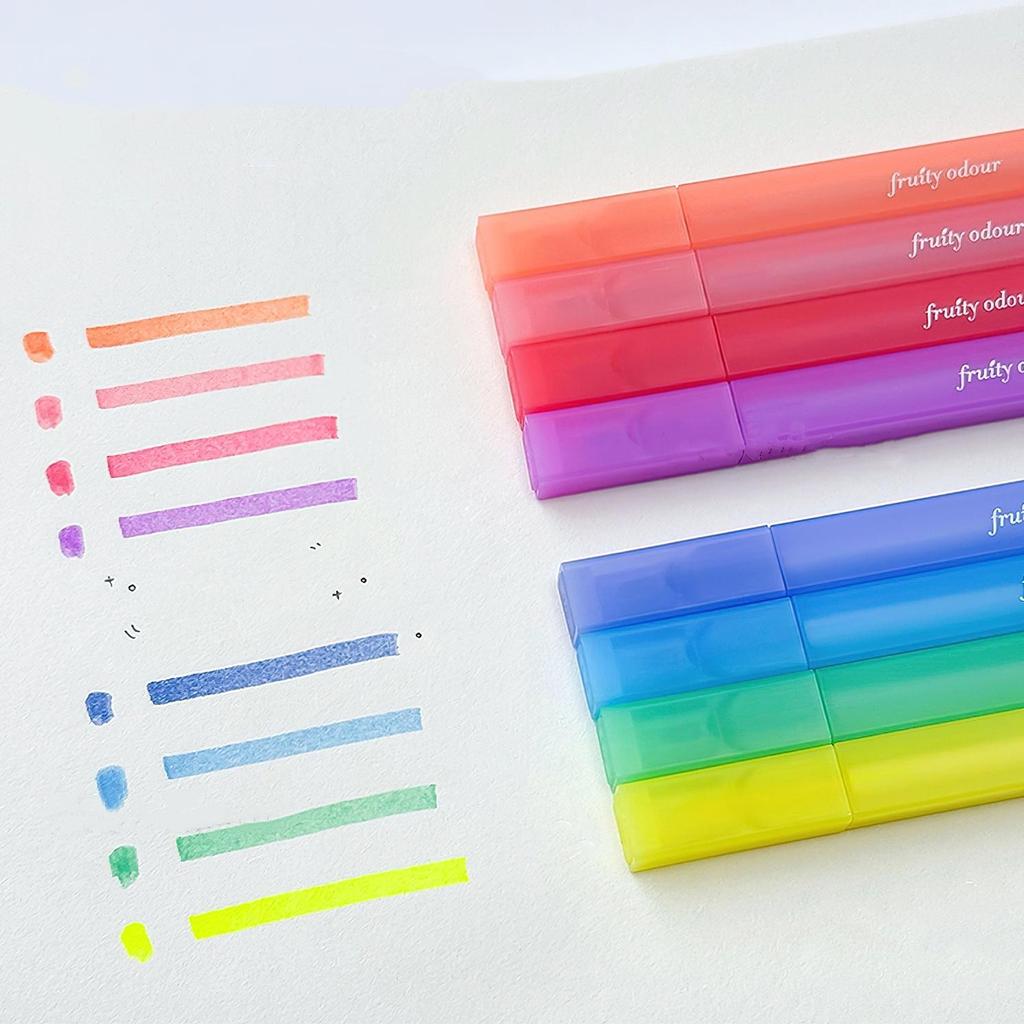 4pcs Fruity Odour Color Highlighter Pens Set Fruit Buffet Design Soft Brush Tip Marker Liner for Drawing Painting