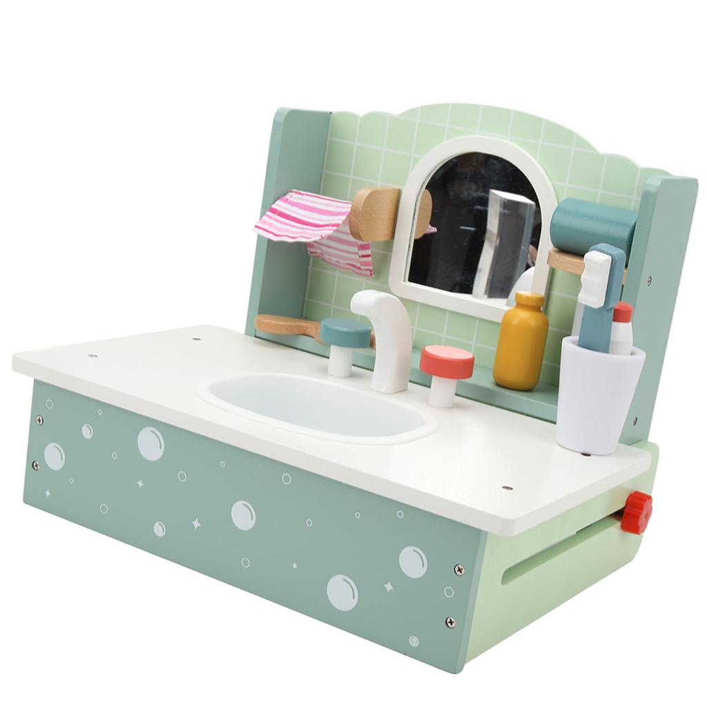 Kids Bathroom Sink Toys with Beauty Accessories Wooden Simulation Educational Toddler Vanity Table