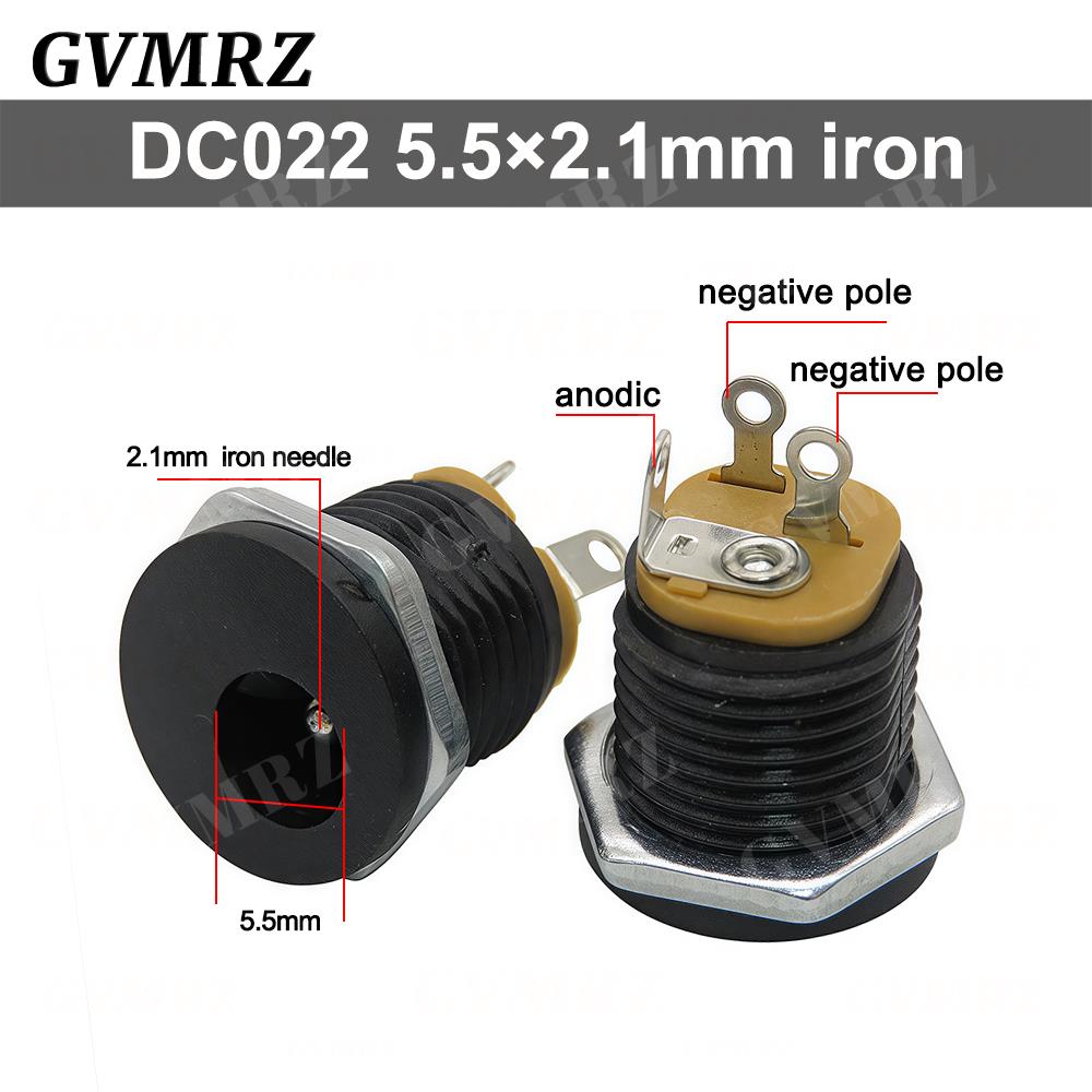 10PCS/lot DC022 DC-022 5.5x2.1mm DC Power Socket 5.5*2.5mm DC Connector 5.5*2.1 Round Hole Interface Panel Socket 3.5x1.3mm