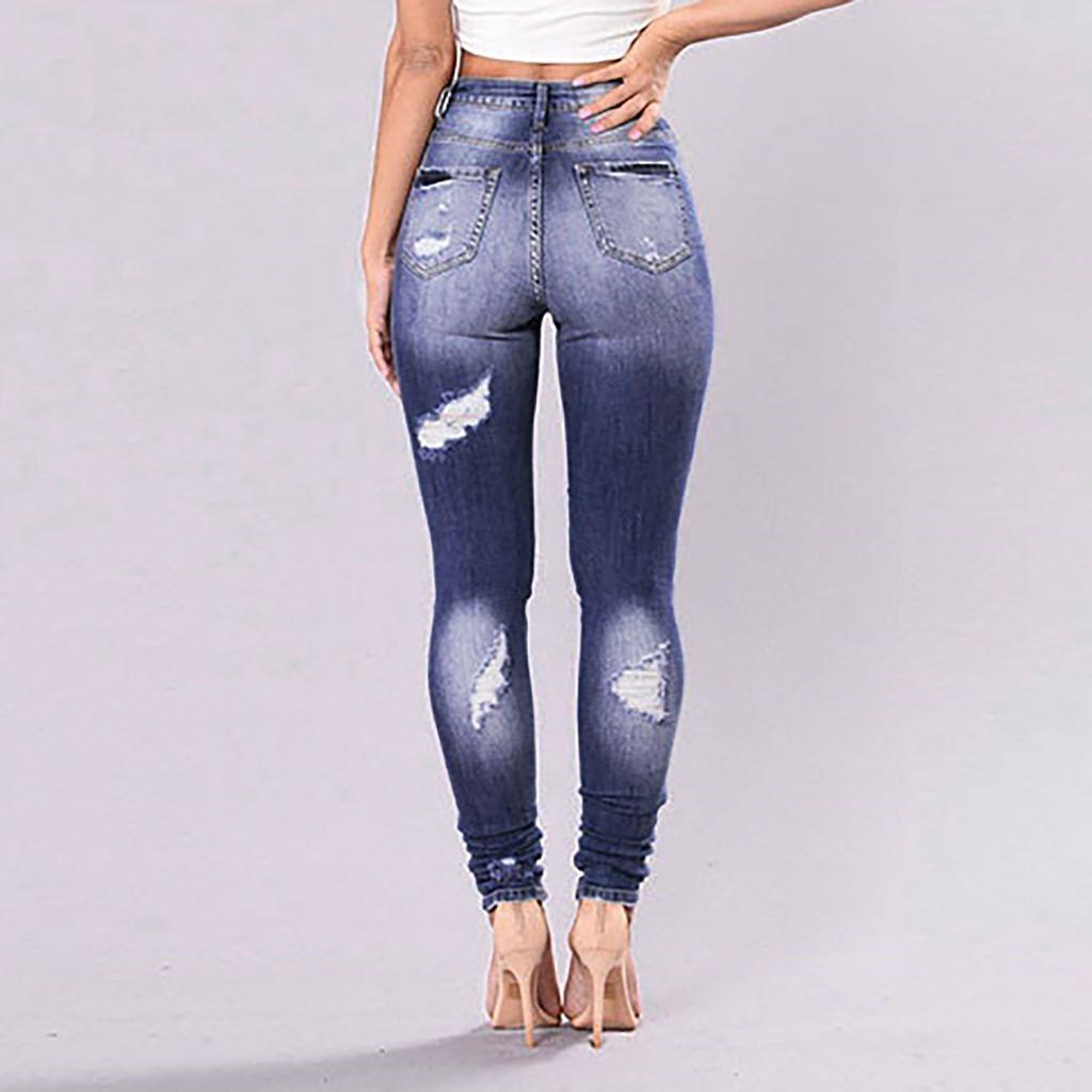 Women Fashion  Jeans Fix Sexy Print Ripped Jeans Plus Size Trousers