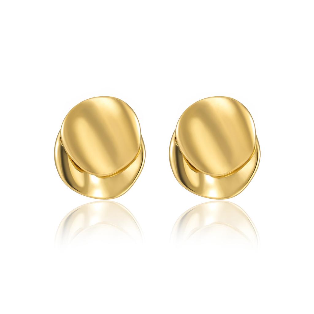GEMCHIC Women's Stainless Steel Geometric Round Two-tone Stud Earrings Minimalist Cold Style Titanium Steel Earrings