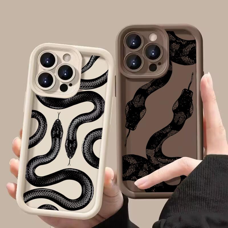 Black Snake Print Phone Case For iPhone 16 15 14 Pro Max 13 12 11 XS X XR 7 8 Plus SE 2022 Shockproof Candy Soft Silicone Cover