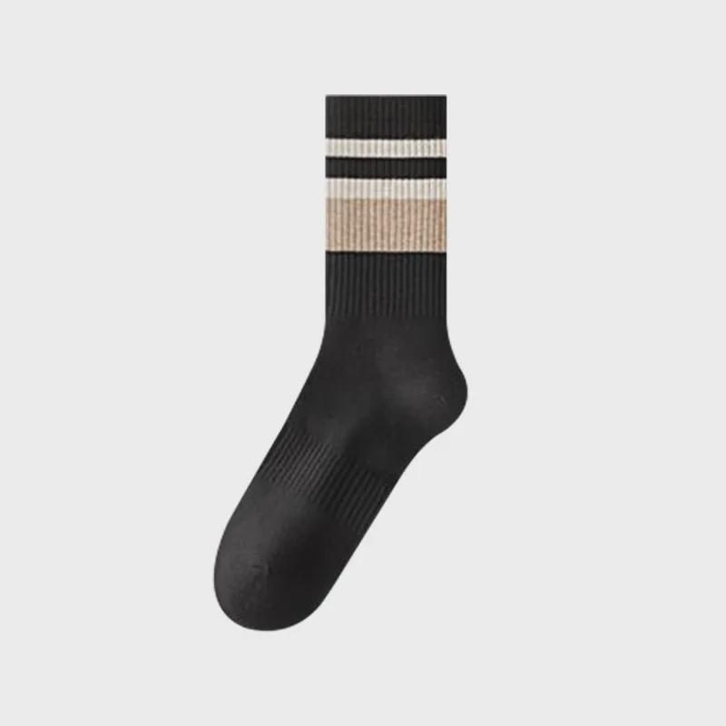 Мужские полосатые хлопковые носки средней длины — толстые, антибактериальные, дезодорирующие, теплые спортивные носки для осени и зимы