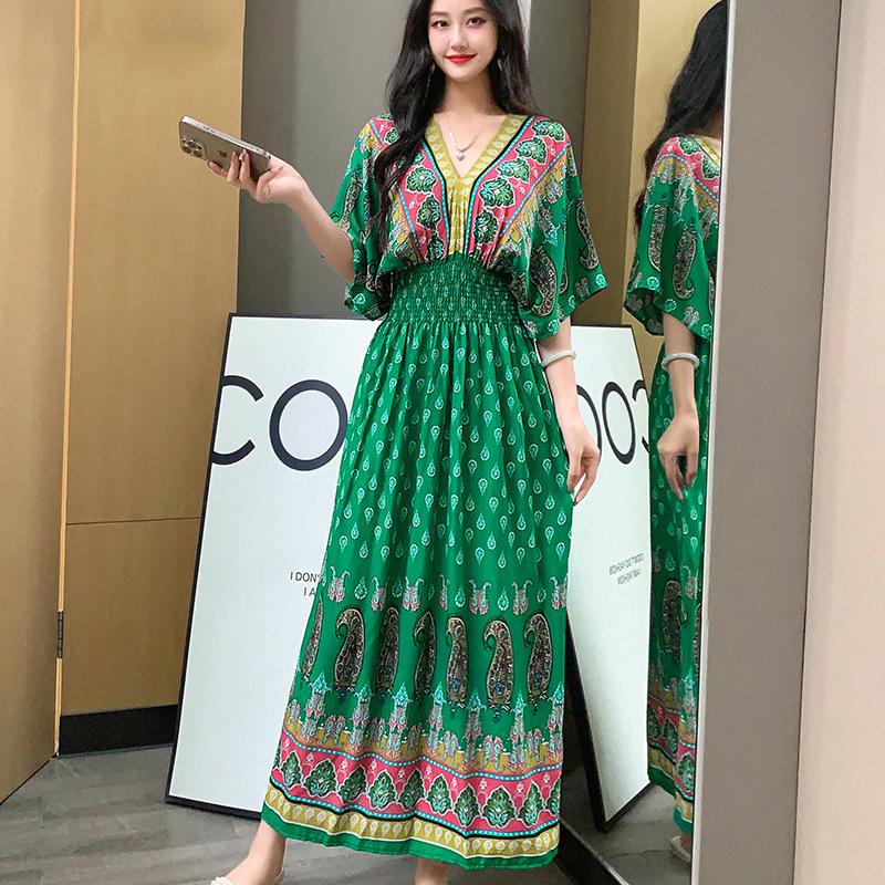 Женское повседневное платье с цветочным принтом и V-образным вырезом, неровный тон, повседневное, с круглым вырезом, длинное