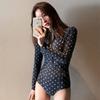Womens Long Sleeve Rash Guard Swimsuit With Polka Dot Print Tummy Control Fit Built-in Pad UPF Protection