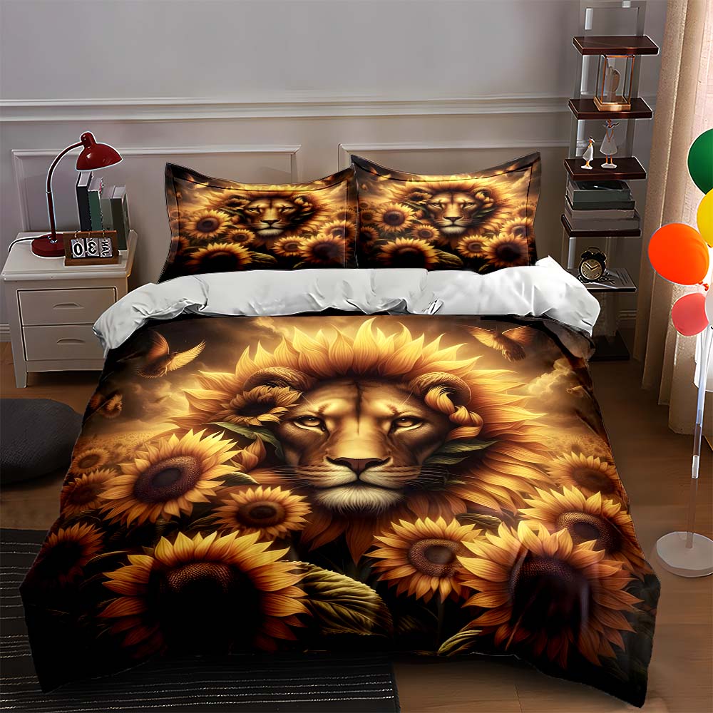 Lion sunflower fusion. Bedding Duvet cover sets Duvet covers Pillowcases gifts (1 * Duvet Cover 2 * Pillowcases, without duvet insert)