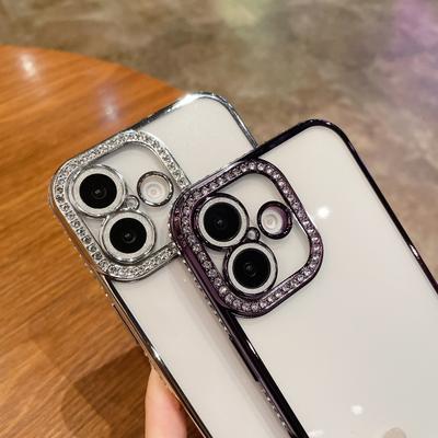 Применимо к Apple 16 Прозрачный чехол для мобильного телефона Флеш-пудра Пленка для линз Роскошная рамка со стразами IPhone 15 Мягкий защитный чехол