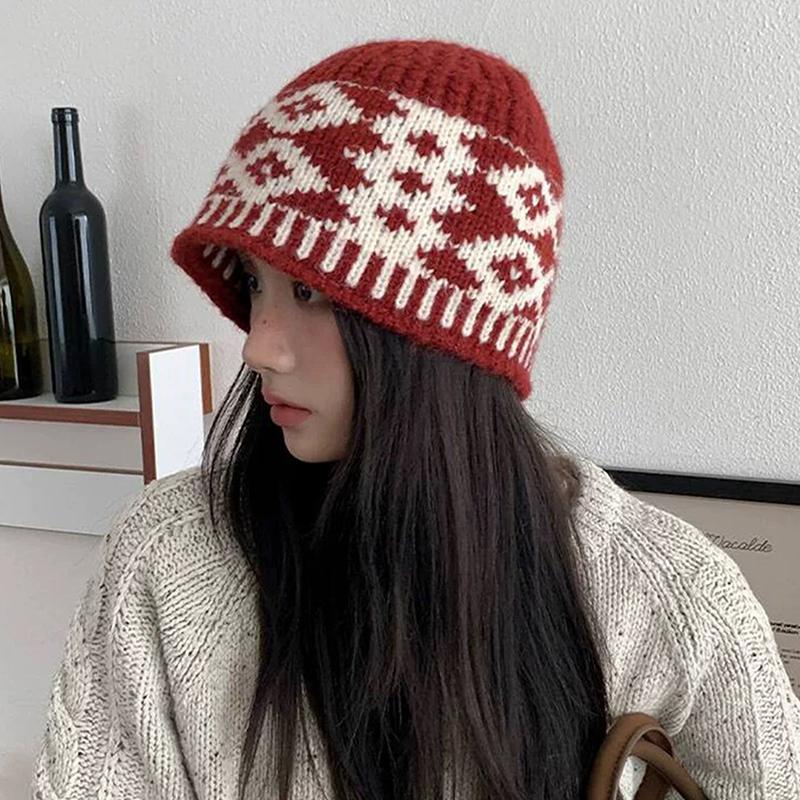 Женская вязаная шапка Шерстяная смешанная Ретро шерстяная шапка Для сохранения тепла Большого размера для головы Шапка от холода Для мужской головы 1 шт.