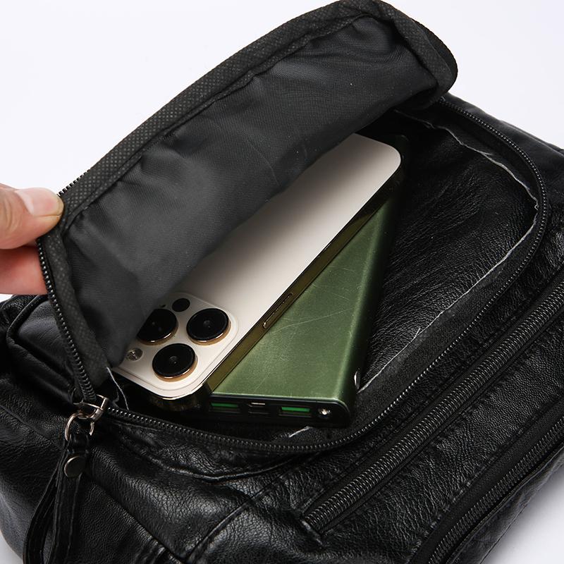 Женская сумка-мессенджер на одно плечо из мягкой кожи с несколькими отделениями и карманами, со строчкой CLE