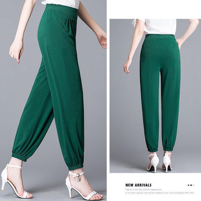 Women's Summer Thin Ice Silk Bloomers Plus Size Mother's Pants Ninth Anti-mosquito Women's Pants