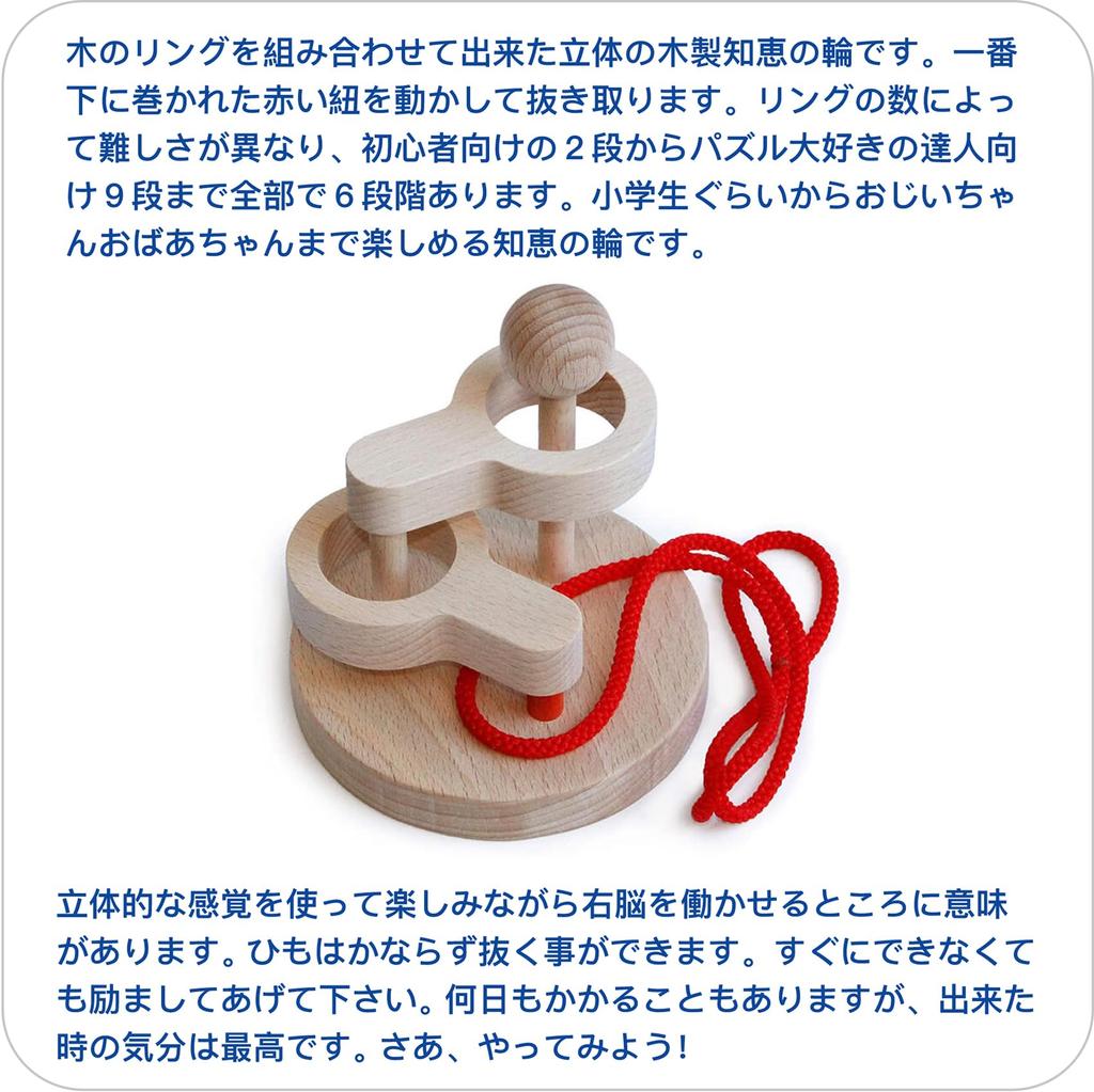 3D Puzzle Ring (2-Tier) - Japan Good Toy Award Winner, Made in Japan, Wooden Toy, Brain Teaser, Brain Training Game, Wooden Threading Puzzle, Brain