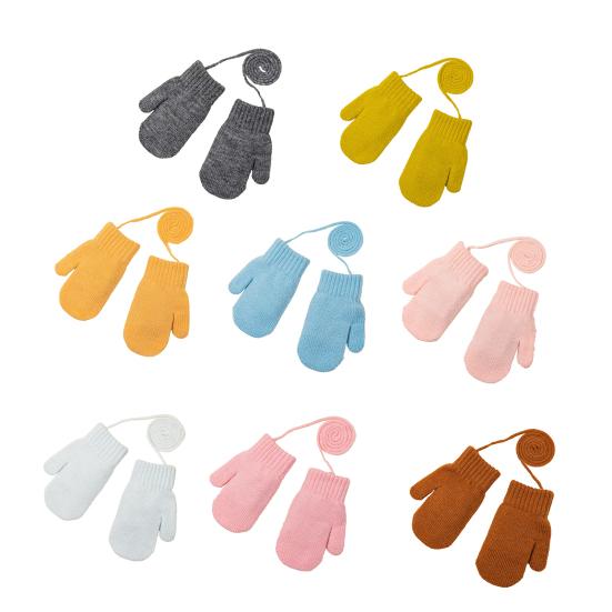 Детские зимние перчатки Теплые утолщенные варежки с полными пальцами Вязаные перчатки с веревочкой для мальчиков