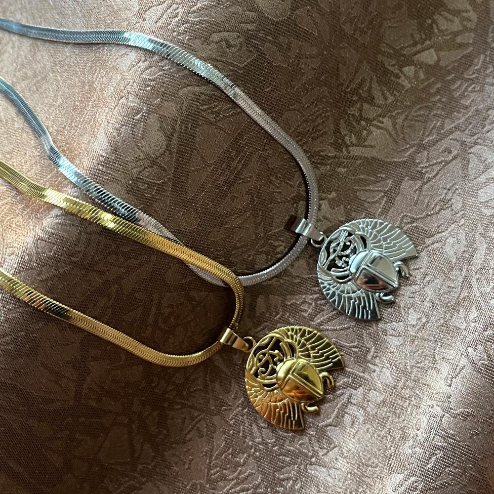 Ancient Egyptian Symbol Scarab Beetle Insect Pharaoh Protection Rebirth Amulet Pendant Necklace Women Stainless Steel Chains Jewelry Gifts