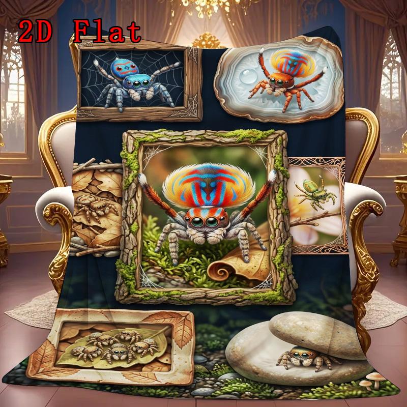 Colorful Spider Collection 2D Flat Pattern Flannel Blanket, High quality All Seasons, Home Decor, Warmth and Comfort, Perfect for Christmas Gifts.