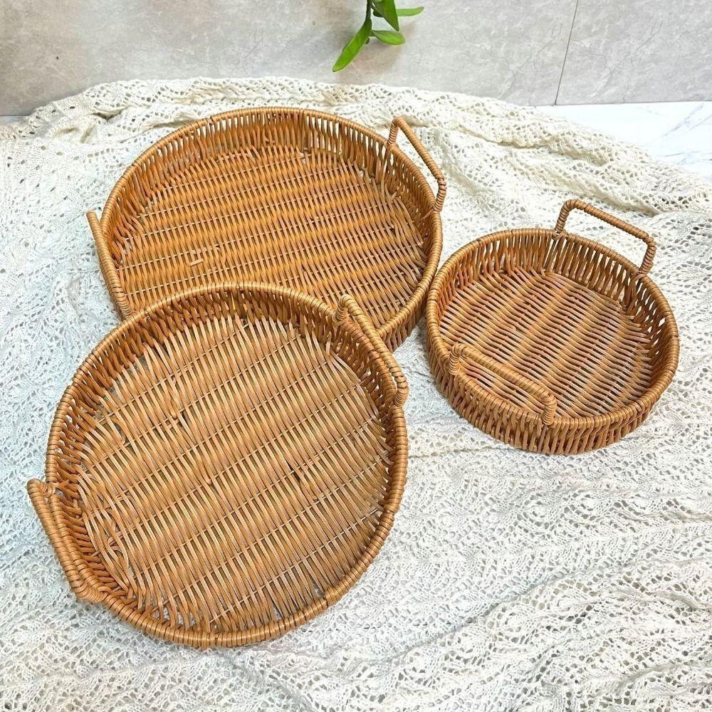 Large Capacity Imitation Rattan Storage Basket Plastic Dry Fruit Storage Tray Desktop