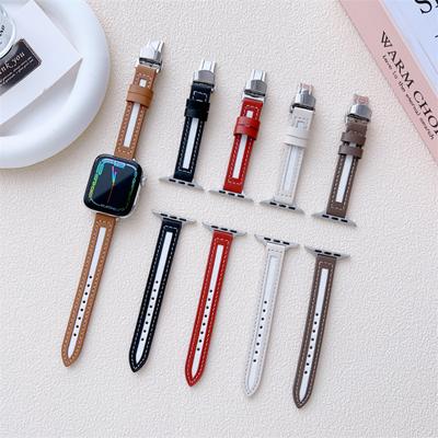 Маленький тонкий кожаный ремешок для Apple Watch Ultra 8 7 SE 6 5 4 3 2 1, сменный браслет для часов Iwatch 38 мм/40 мм/41 мм 42 мм/44 мм/45 мм/49 мм