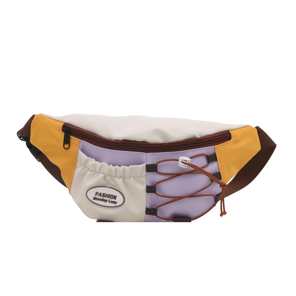 Милая модная нагрудная сумка с цветными блоками, сумка кроссбоди на шнурке нишевого дизайна, универсальная спортивная поясная сумка для девочек